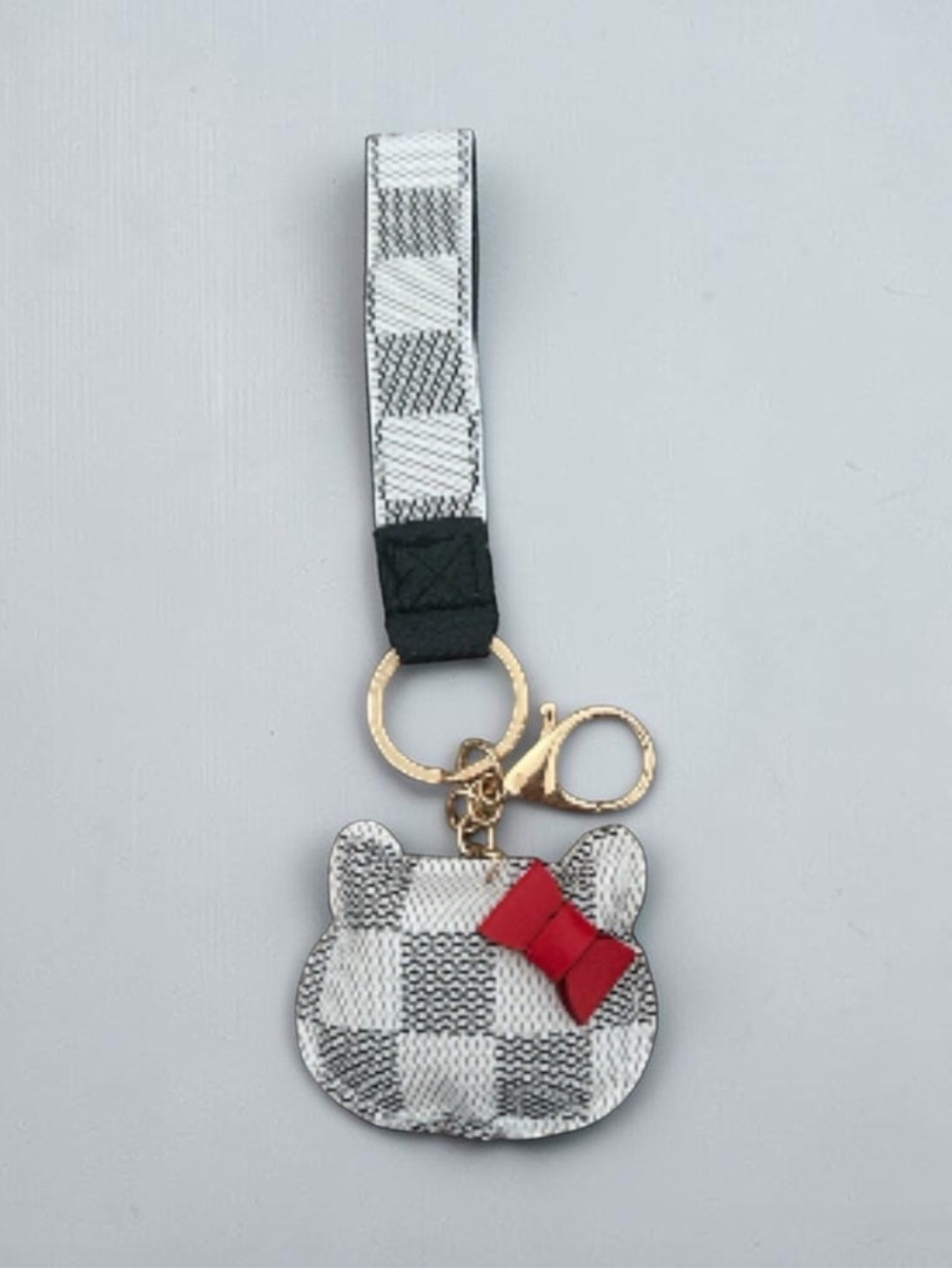 Checkered hello kitty charm wristlet